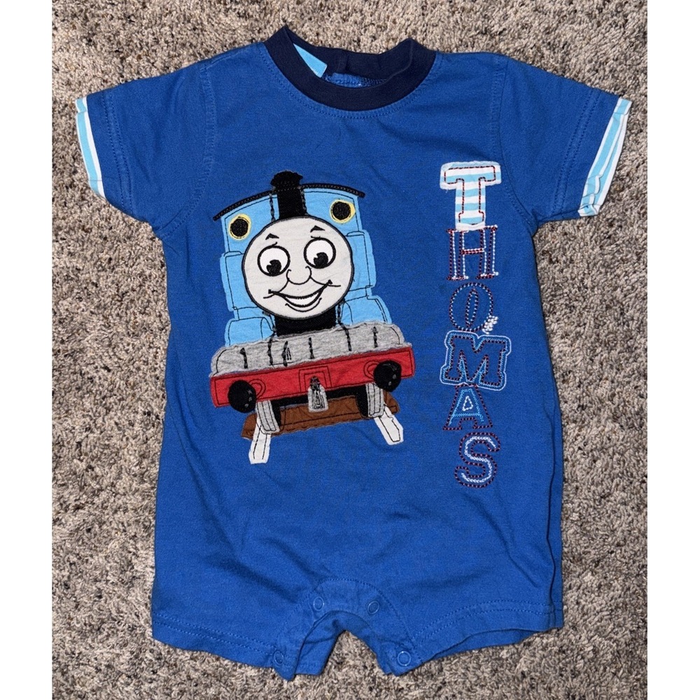 Thomas & Friends Baby Romper 18M Blue Train Snap Bottom One Piece Summer‎ Outfit